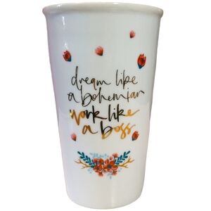 Tall Travel Mug w Lid Floral, Gold, Novelty Gift